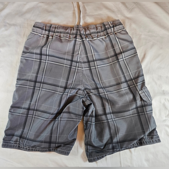 Op Mens Gray And White Ombre Drawstring Tie Waist Swim Trunks Size Medium - Picture 10 of 11